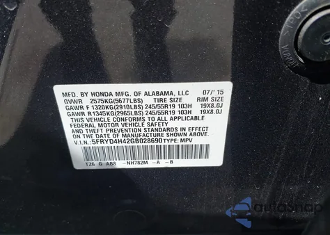 2016 Acura Mdx Technology Acurawatch Plus Packages/Technology Package z USA, uszkodzony, nr VIN 5FRYD4H42GB028690